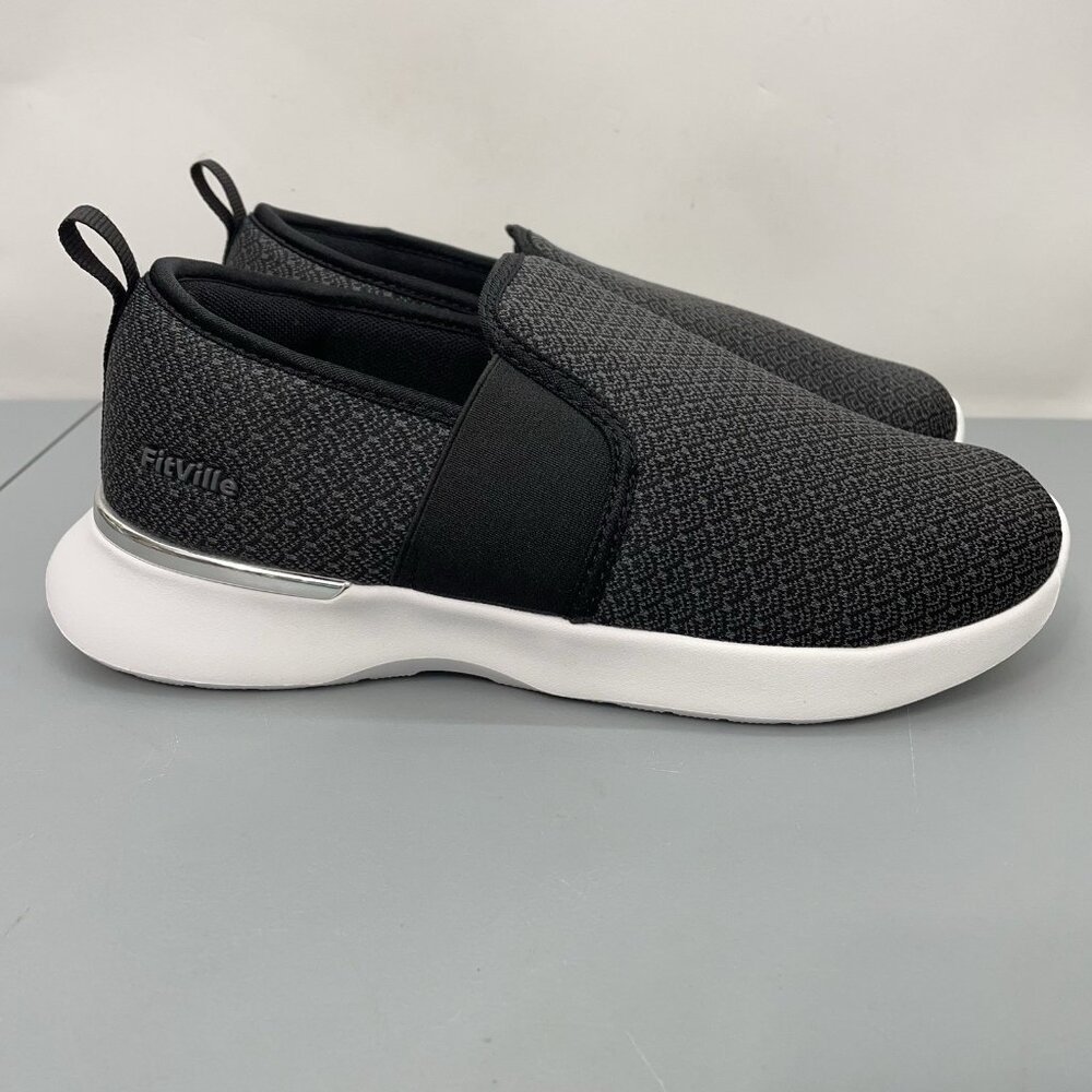 Fitville‎ Slip On Loafers Shoes Comfort Walking Recovery Black Gray Women 8 Wide